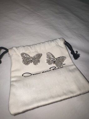 Oscar de la Renta Silver Crystal Butterfly Stud Earrings